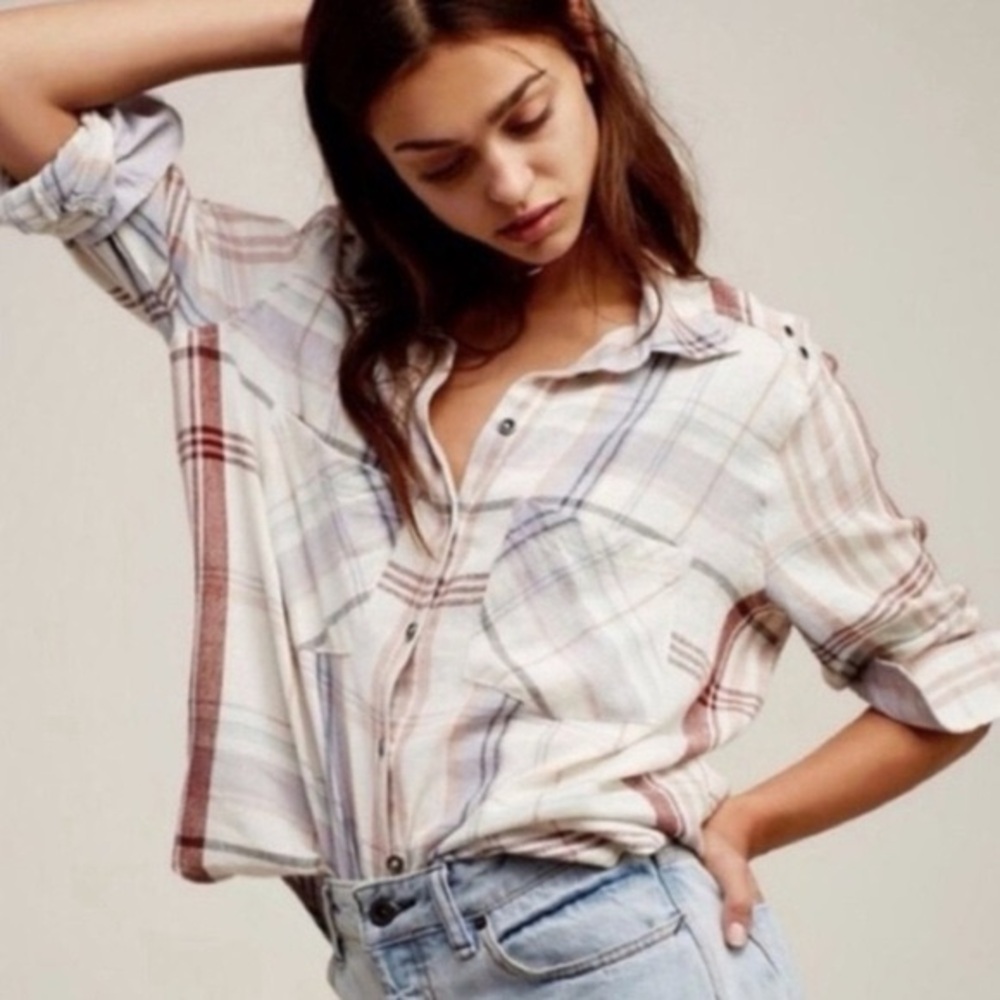 Free People Wesley Plaid Button Down Shirt Size XS
